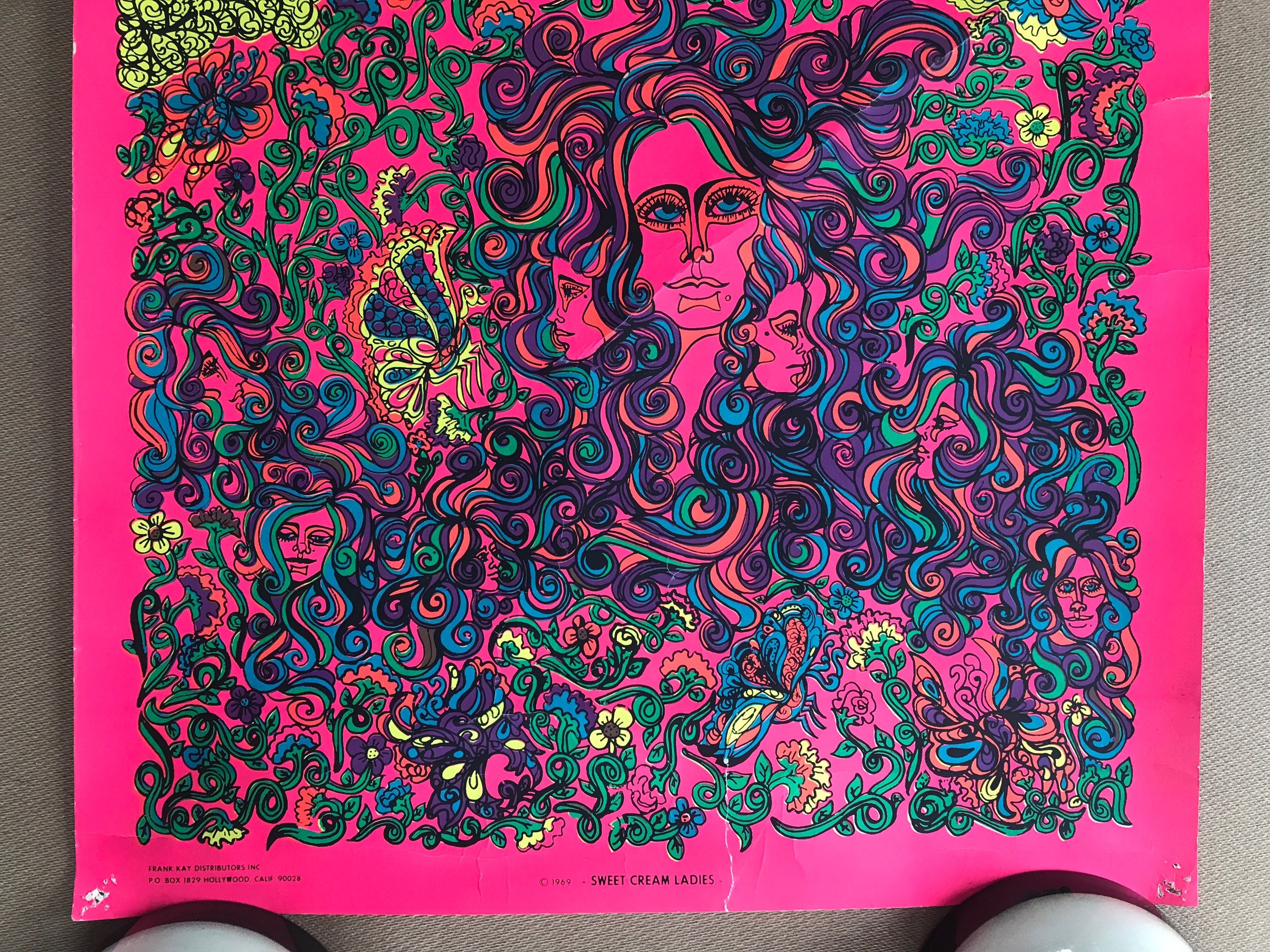 Vintage Original 1960s Sweet Cream Ladies Blacklight Psychedelic