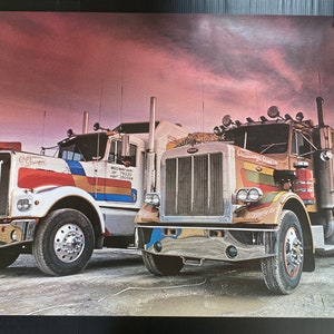Póster vintage original de la década de 1980 de un camión de 18 ruedas con dosel