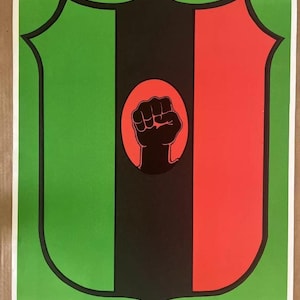 Cartel político vintage original de Black Power Fist, Panteras Negras, bandera de 1974, serigrafía artística de Frank Cieciorka.