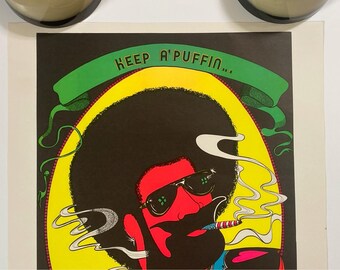 Keep A Puffin Blacklight Poster Vintage Original Zig Zag Afro Man