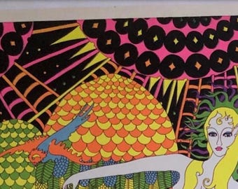 Original Vintage Blacklight Poster Moon Girls Ardería Orbit 1969 Celestial Arts