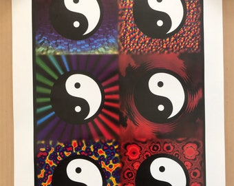 Vintage original 1990s 1997 psychedelic ying yang pinup poster collage