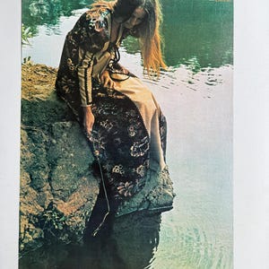 Póster original vintage de ayer Frank Kay 1970 dama con flores pearl mcginnis headshop poema inspiración felicidad jovencita hippy