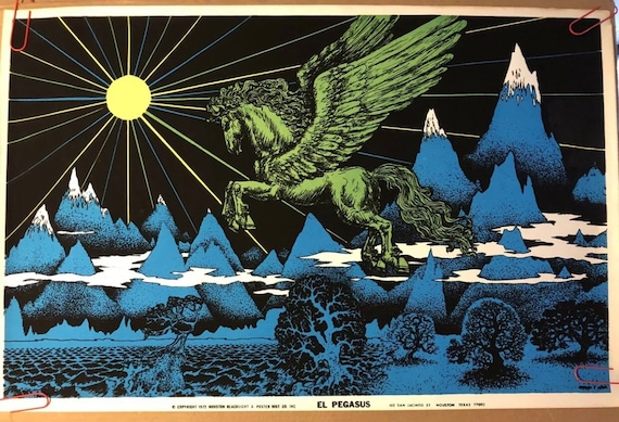 El Pegasus Horse Sun Original Vintage Blacklight Poster 1971