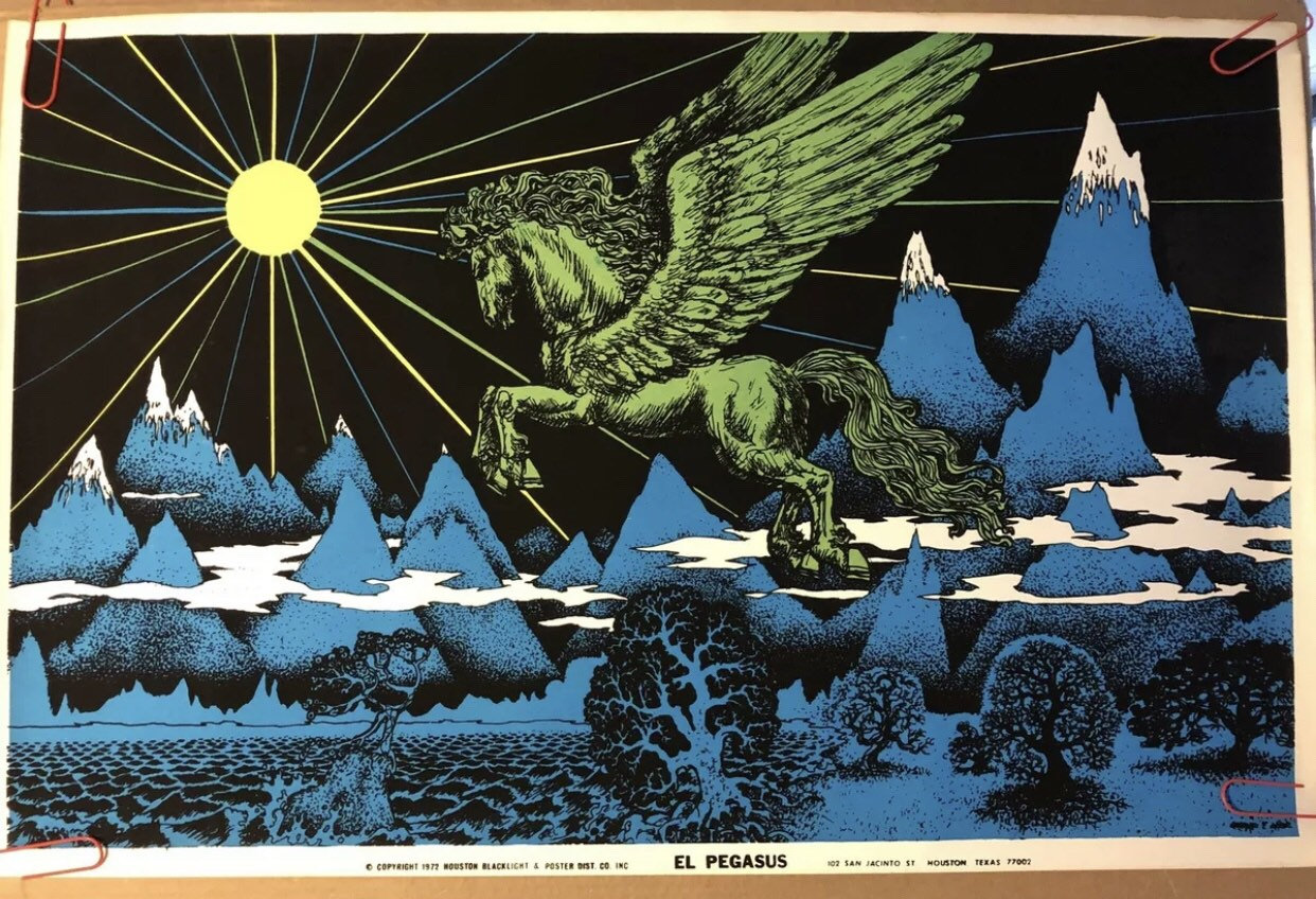 El Pegasus Horse Sun Original Vintage Blacklight Poster 1971