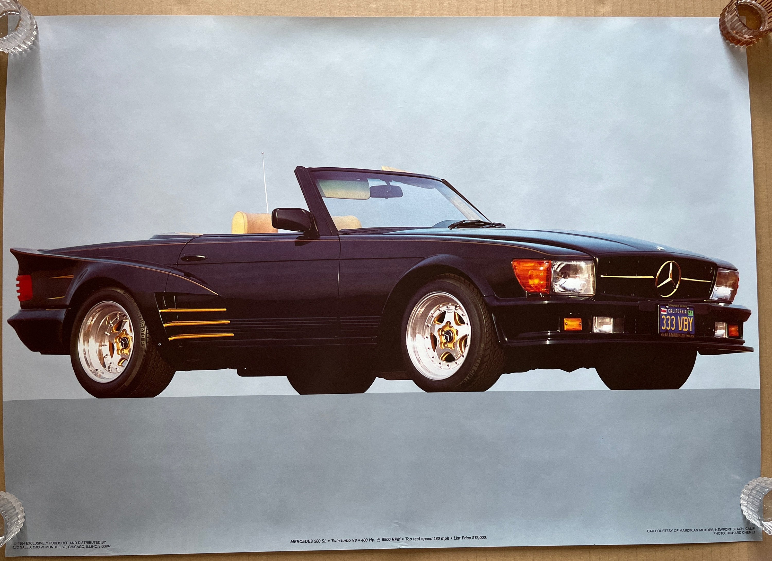 ヴィンテージ オリジナル ポスター 1984 メルセデス ベンツ 500 SL