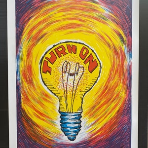 Light Bulb Turn On póster original vintage de la década de 1970