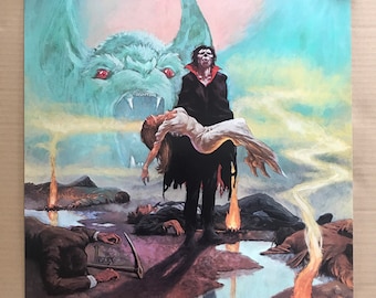 Vintage original 1978 Dracula pinup horror Halloween blood fire 70s poster