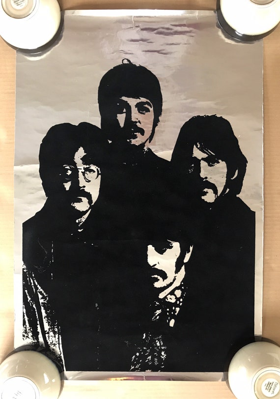 Vintage Original 1970s the Beatles Silver Mylar Black Velvet