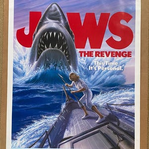 Jaws Revenge Película Cartel Original Vintage 1987 Películas Clásicas Una Hoja océano horror aterrador