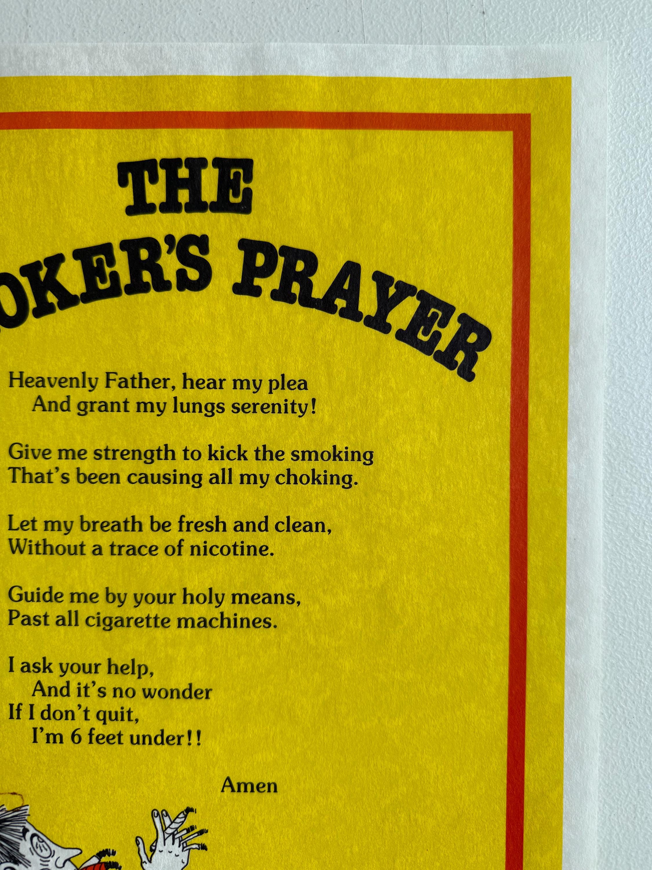 Smokers Prayer Vintage Poster Headshop Quit Smoking Smoke Cigarettes  Cigarette Ad 1970s