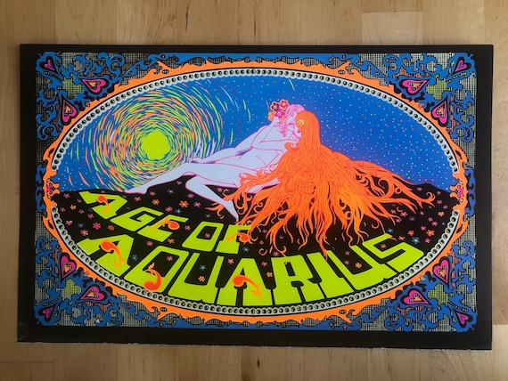 Blacklight Poster Pin-up Print Age of Aquarius Peace Fingers