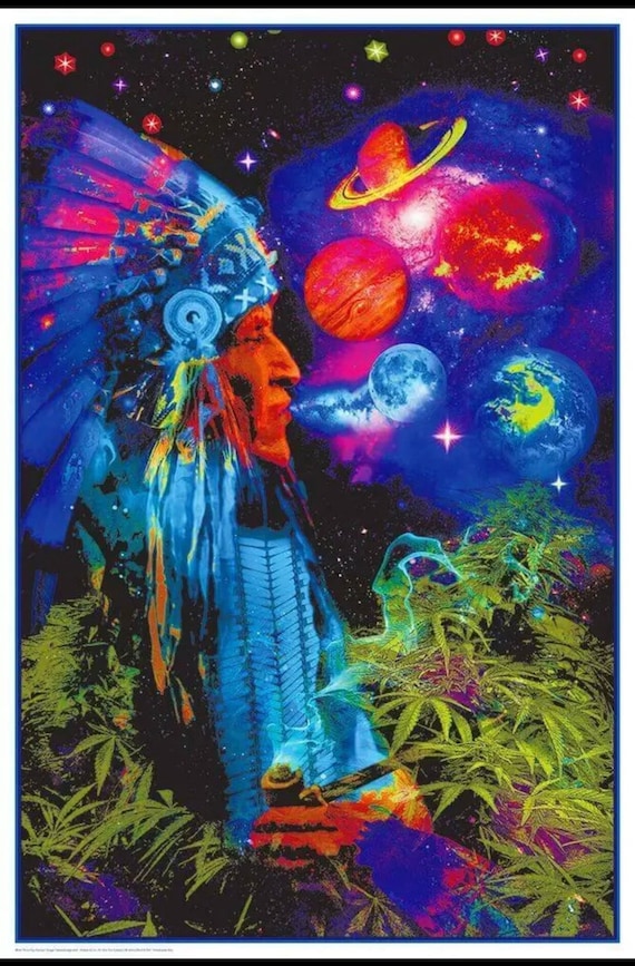 Peace Pipe Universe Blacklight Poster Psychedelic Black Light UV