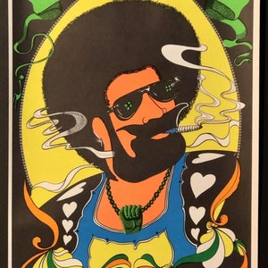 Keep A Puffin Original Vintage Blacklight Poster Afro Man Marijuana Joint 1970’s