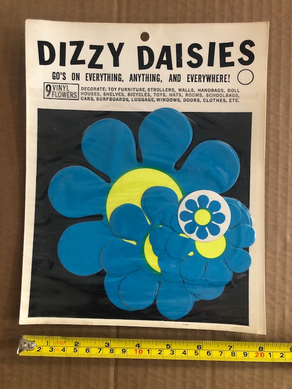 Vintage Blacklight Stickers Dizzy Daisies 1960s Daisy Vinyl