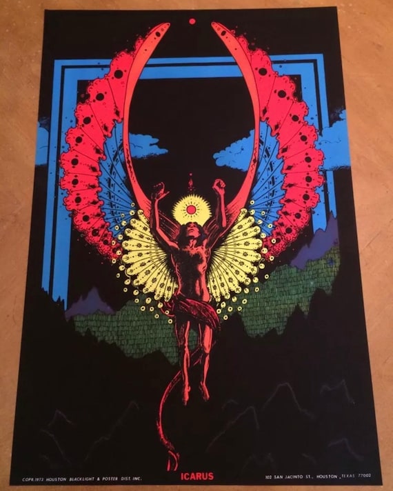 Icarus Vintage Houston Blacklight Poster Psychedelic 1973