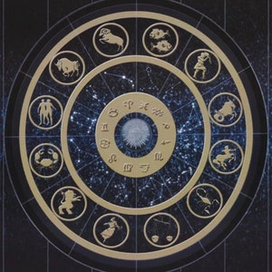 Cartel vintage de la carta del zodíaco La astrología firma a los creadores de estrellas en ascenso
