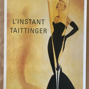 Original Vintage francés L'instant Taittinger cartel de champán 80s gracia kelly ad alcohol Pierre Charles Taittinger