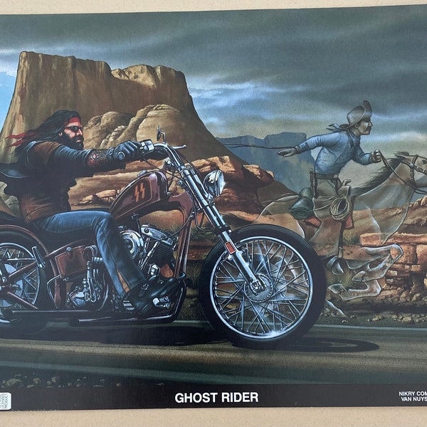 Vintage Ghost Rider poster Motorcycle cowboy chopper horse race David Mann