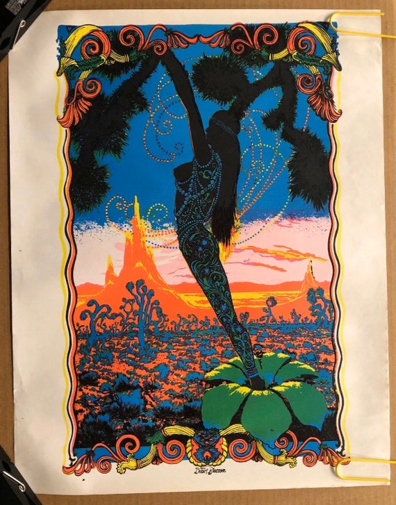 Original Vintage Blacklight Poster Desert Blossom 1970's Pin up