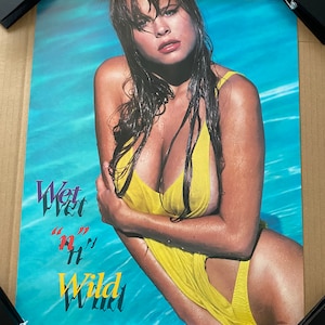 Wet and Wild Sexy Yellow bikini model original vintage 1980’s poster pinup