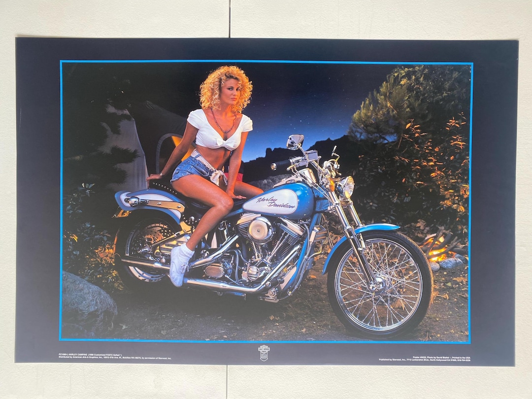Harley Camping Vintage Poster Woman Pin-up Harley Davidson