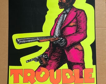 Vintage Blacklight Poster Trouble Man Shotgun Movie Gangster