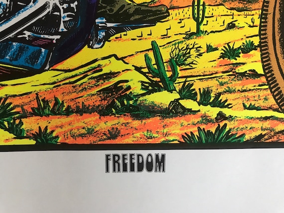 Vintage Original 1970s Freedom Chopper Blacklight Poster Afro Man