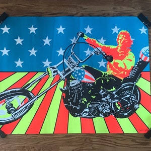 Vintage original de 1970 super ciclo Blacklight póster motocicleta chopper psicodélico