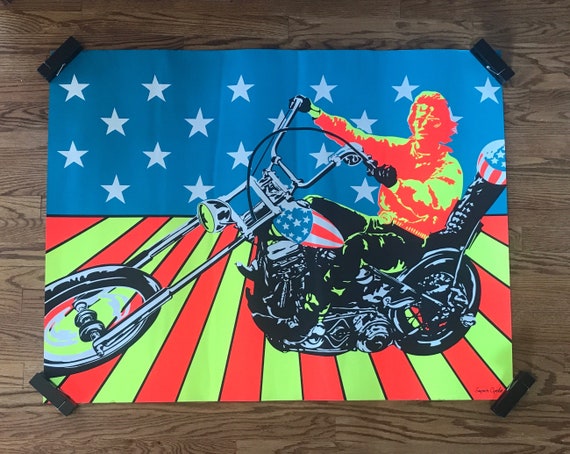 Vintage Original 1970s Super Cycle Blacklight Poster Motorcycle