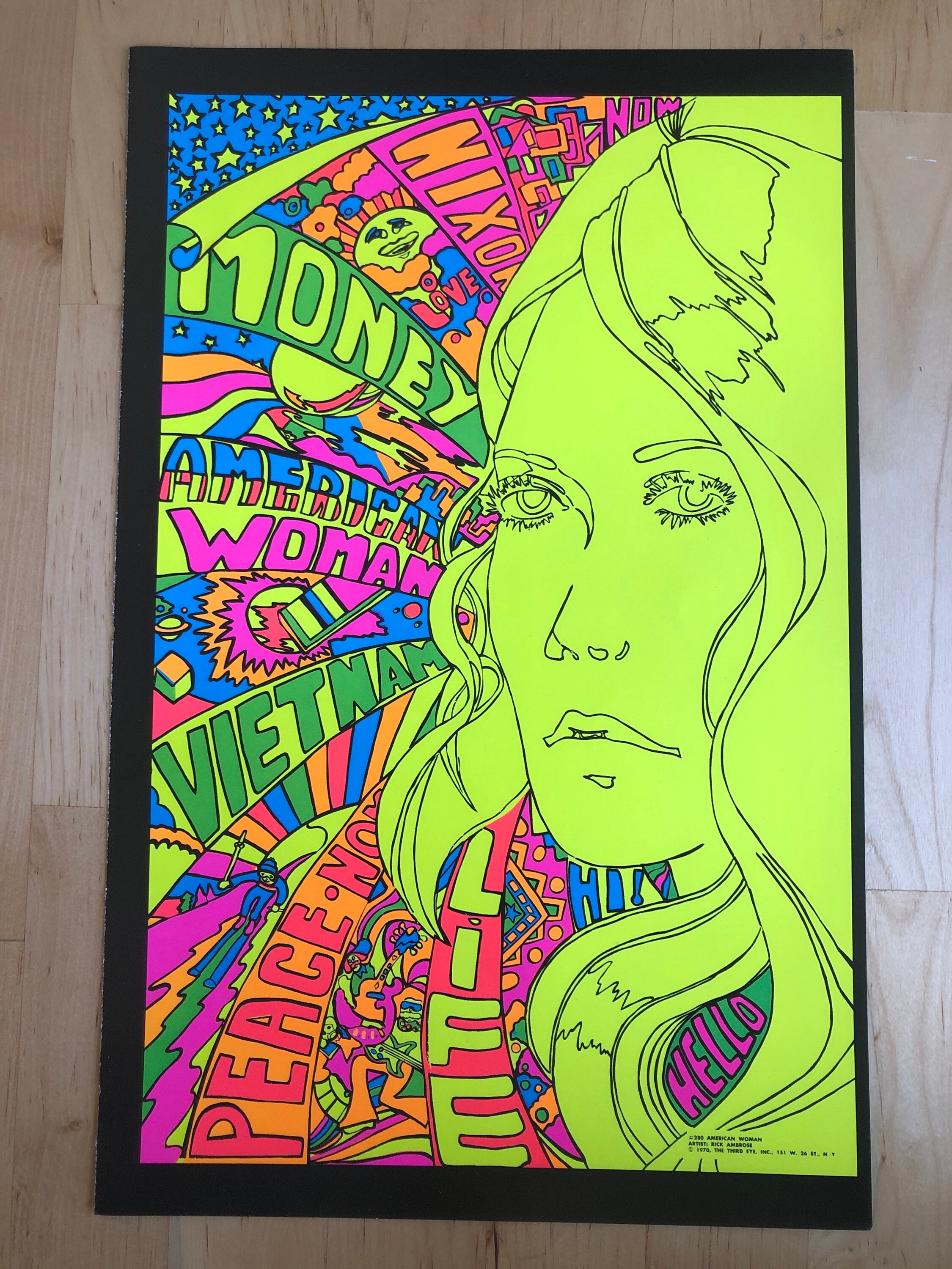 Pszypp American Woman Blacklight Poster Pin-up Print Zipper Double