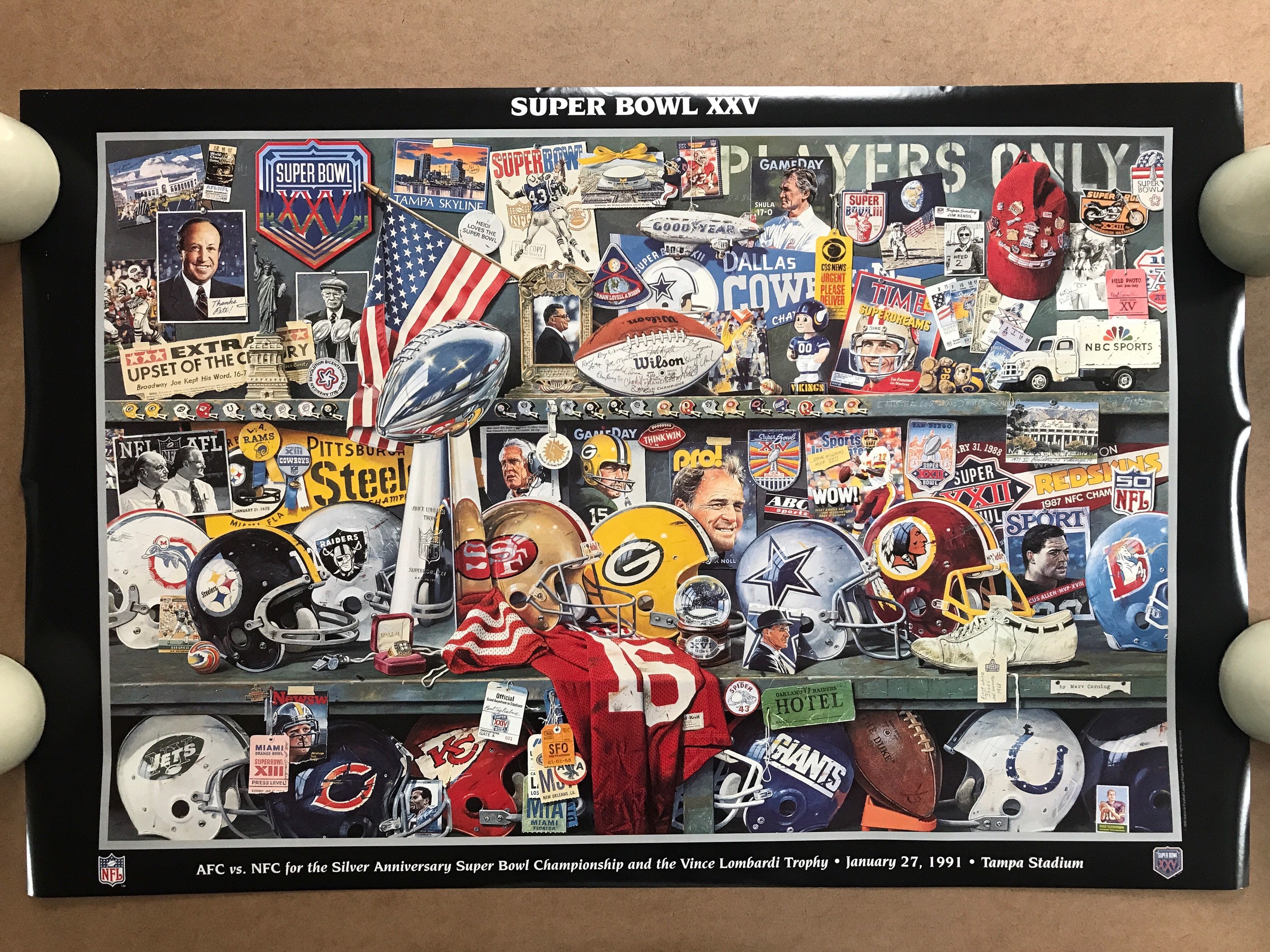 Vintage Original 1990s Afc Nfc Super Bowl XXV Collage Poster 1990