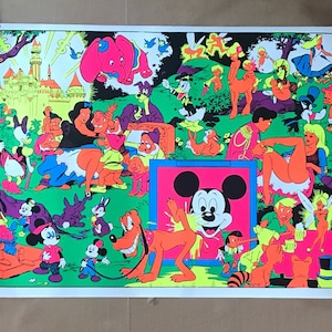 Vintage Original 1970s Disney Characters Orgy Blacklight Poster