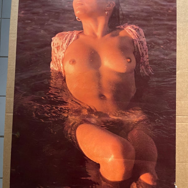 Waterlijn vintage poster vrouw strand naakt jaren 1970