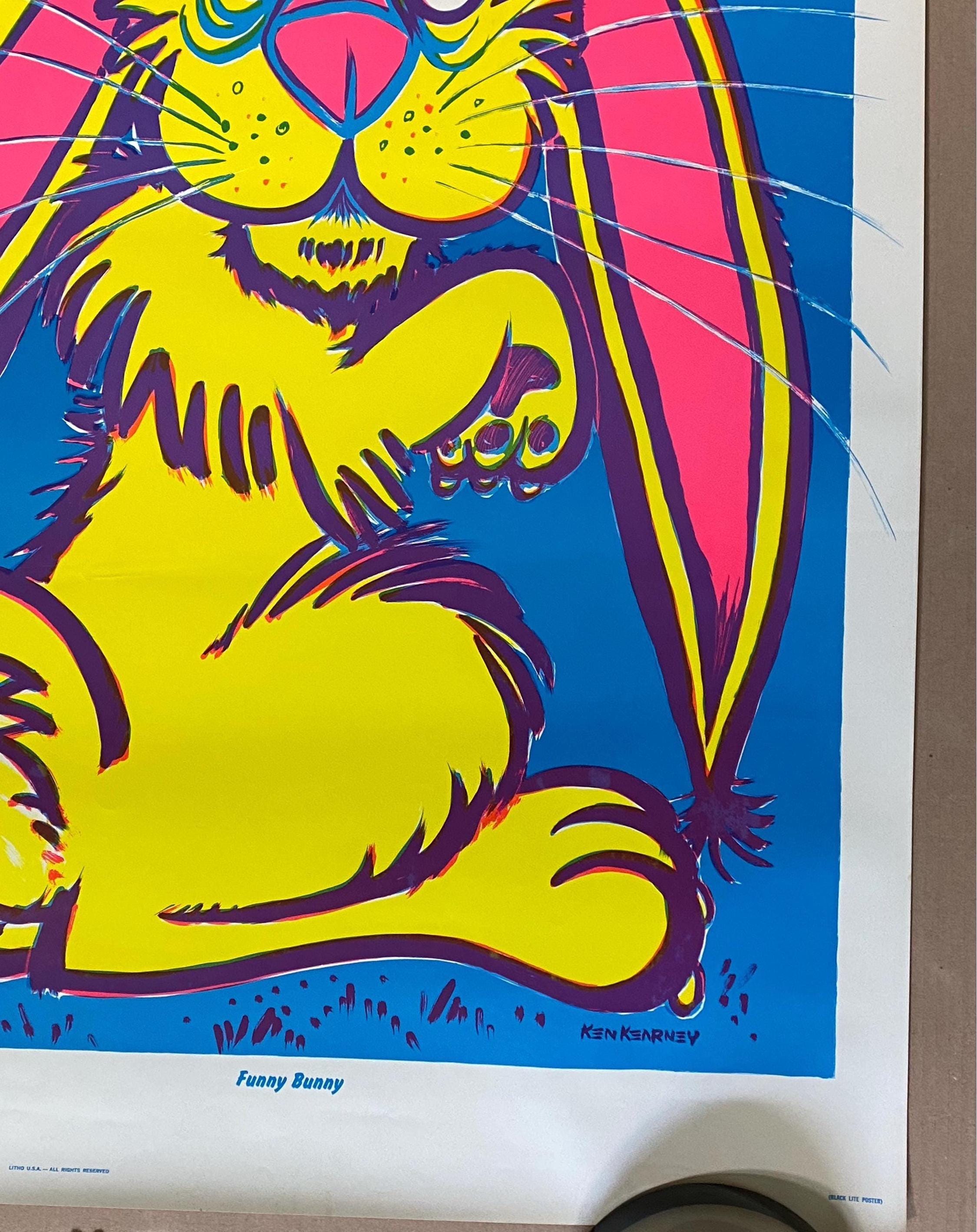 Funny Bunny Poster Original Vintage Blacklight Wespac 1969