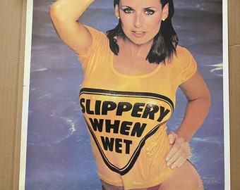 Slippery when wet sexy t shirt women breast original vintage 1980’s poster pinup