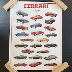 Collage de coches deportivos Ferrari: póster vintage original de los años 80
