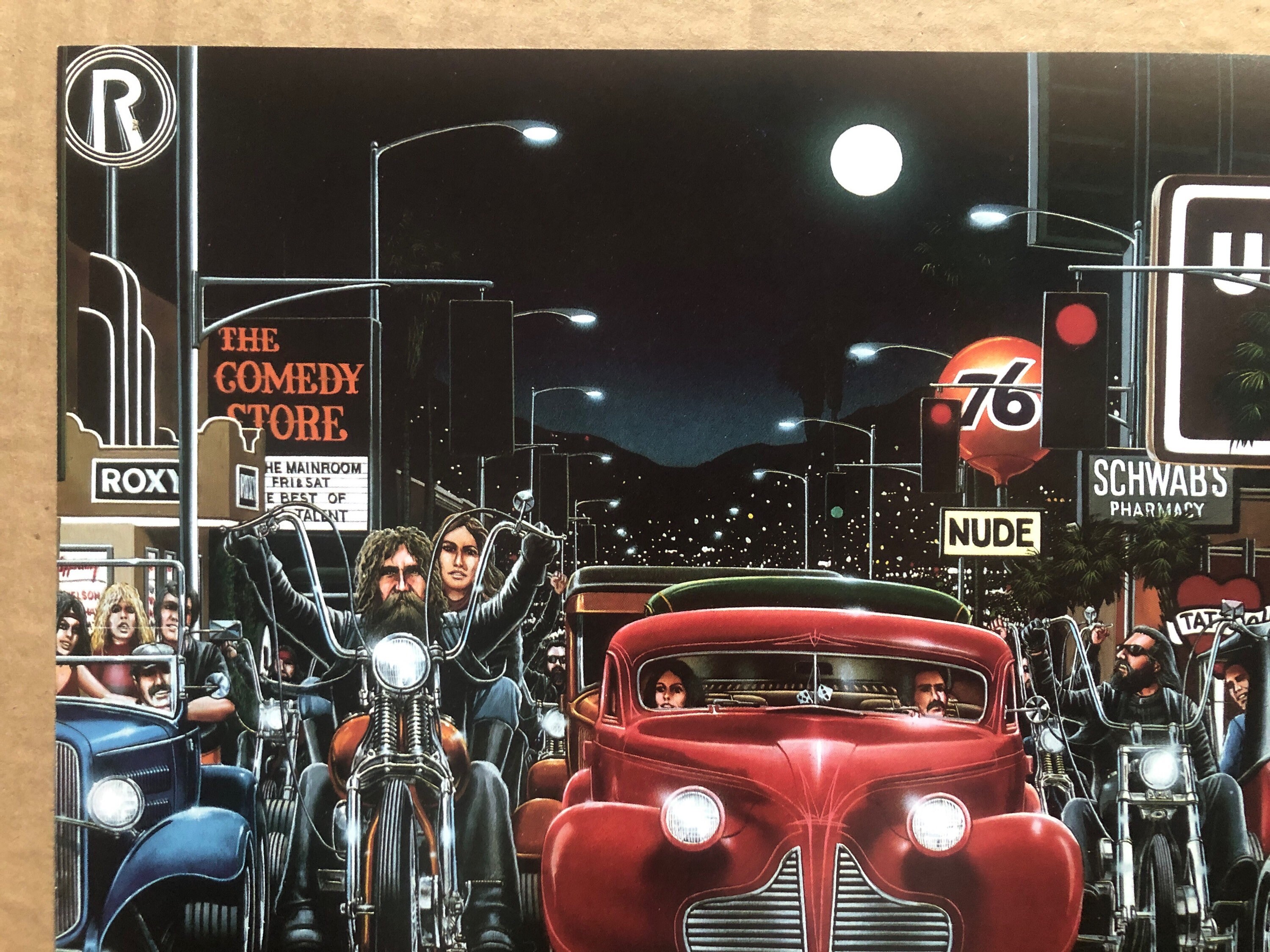 Vintage Sunset Blvd Poster Hot Rod Motorcycle Biker Gang 1980's