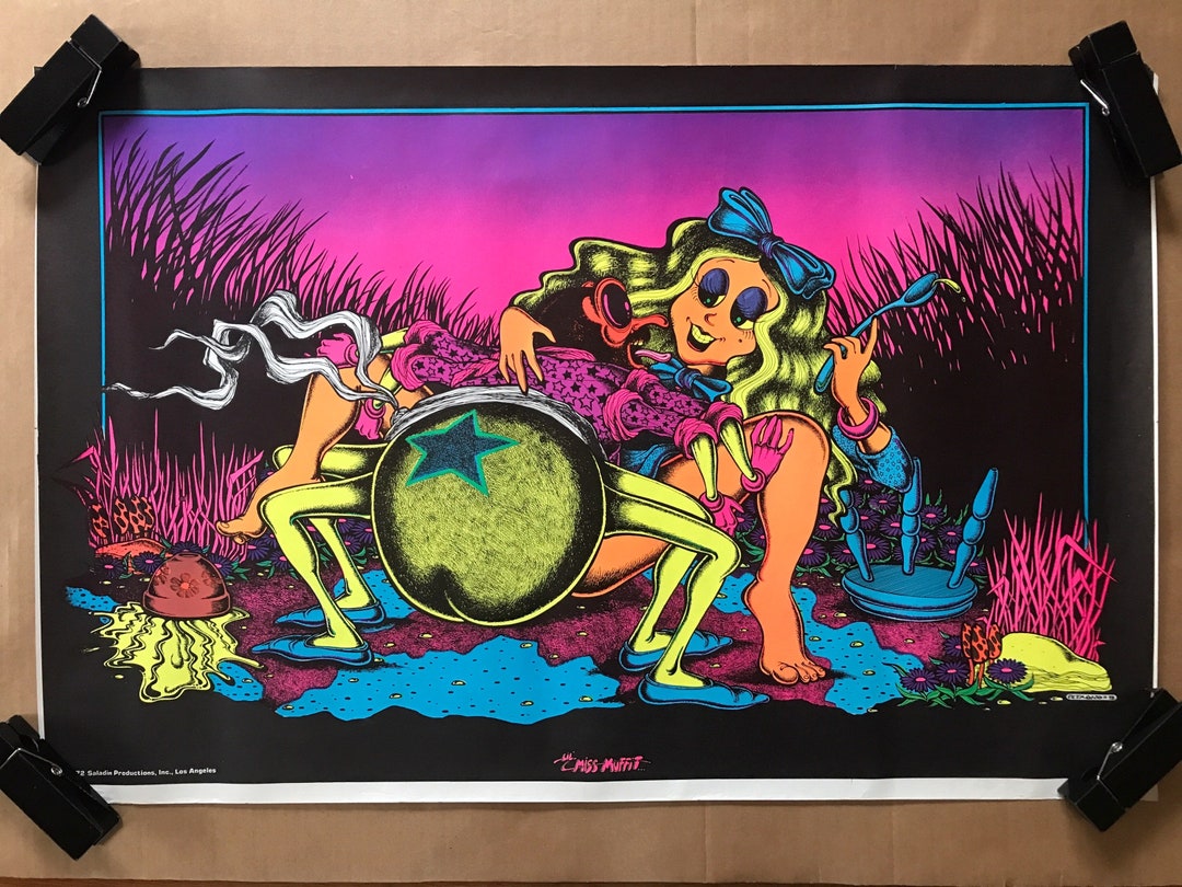 Vintage Original 1972 Lil' Miss Muffit Blacklight Poster Nursery