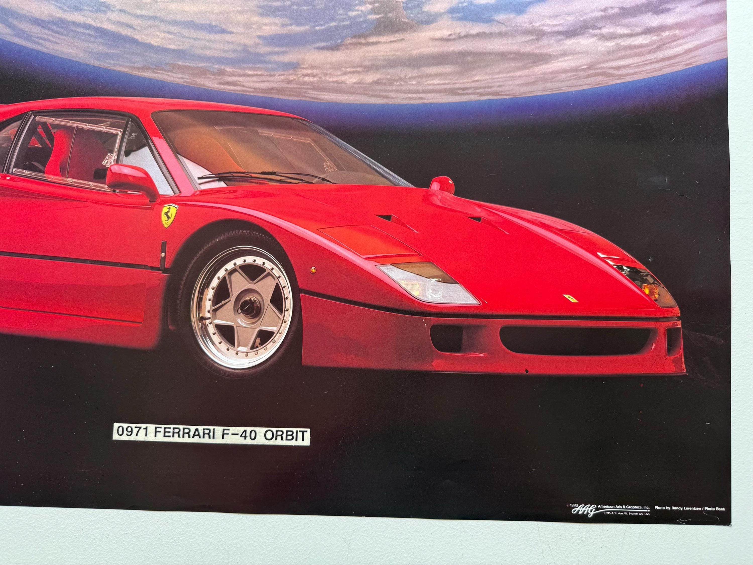 Vintage Poster Ferrari F-40 Orbit Sports Car Poster Original 1990