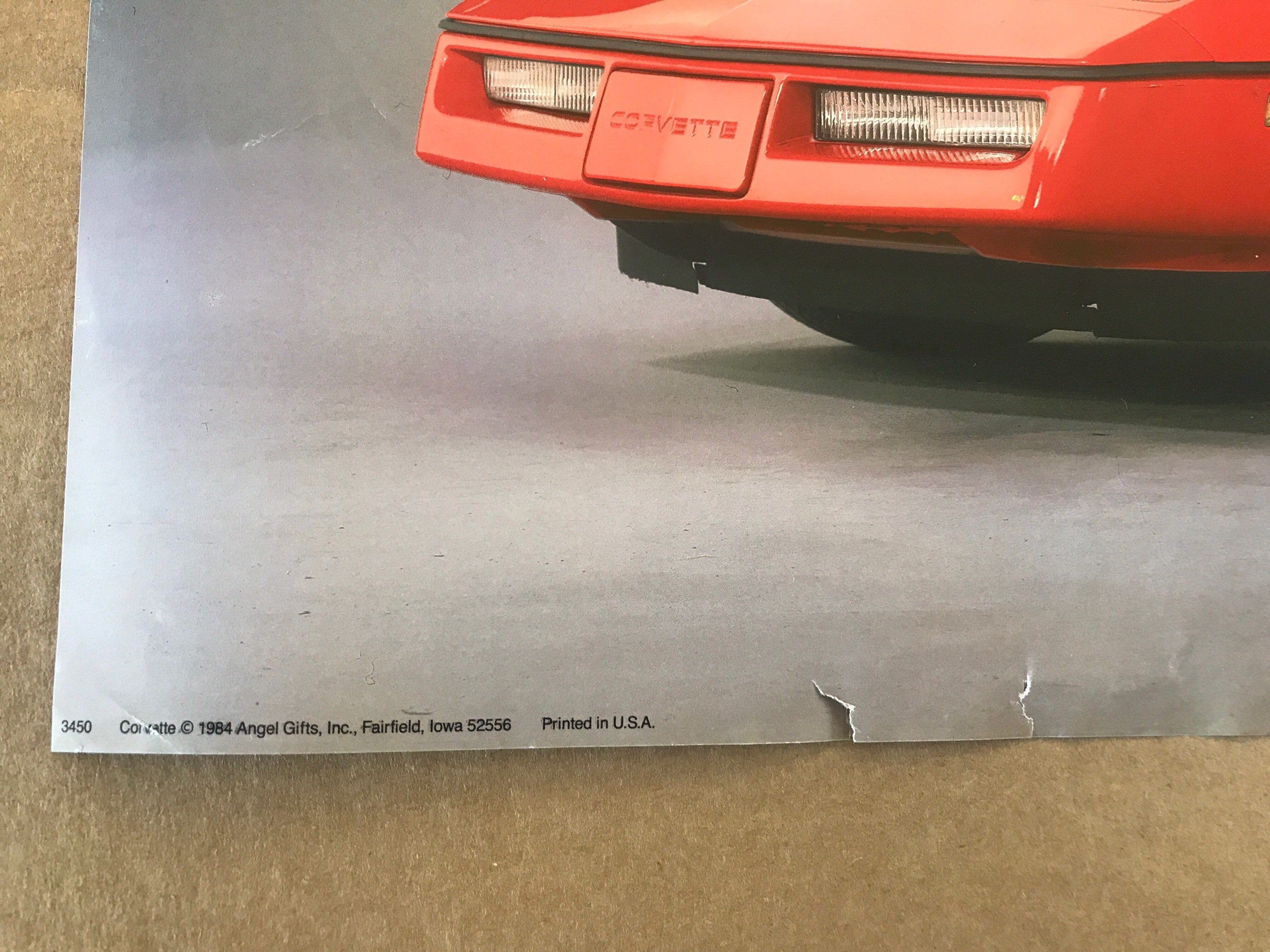 Original Vintage Red Corvette Poster Sports Car 1984 Angel Gifts