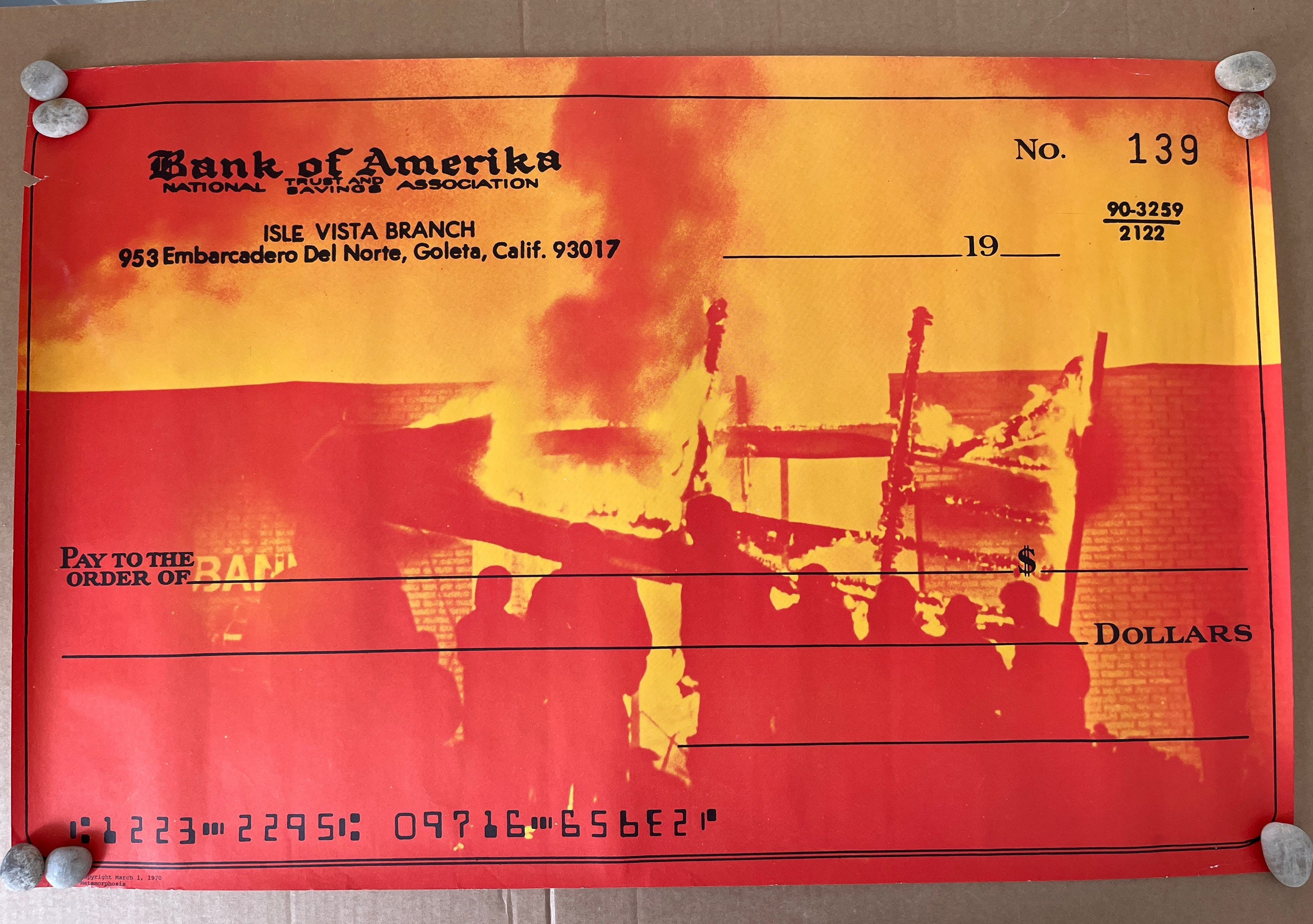 Bank of America check fire vintage poster headshop