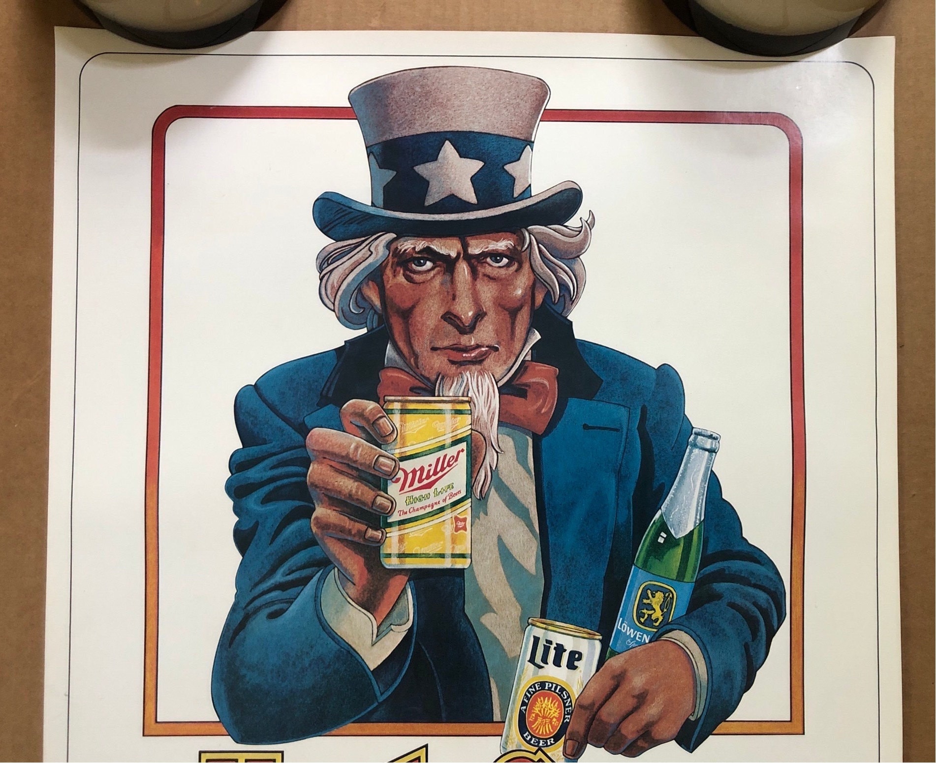 Uncle Sam Wants Your Can Poster Miller Beer Recycle 1980 Vintage