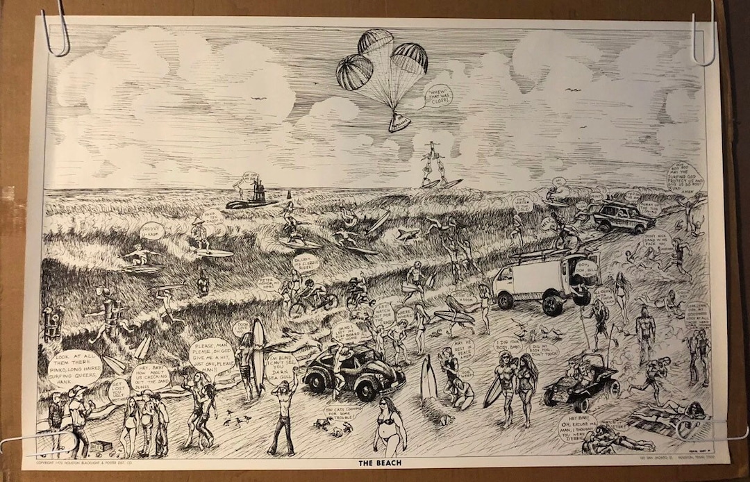 ビーチオリジナルヴィンテージ白黒ポスター70年代ヒューストン