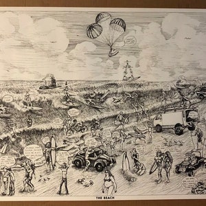 La playa original Vintage negro y blanco cartel 70s Houston Blacklight carteles ilustración