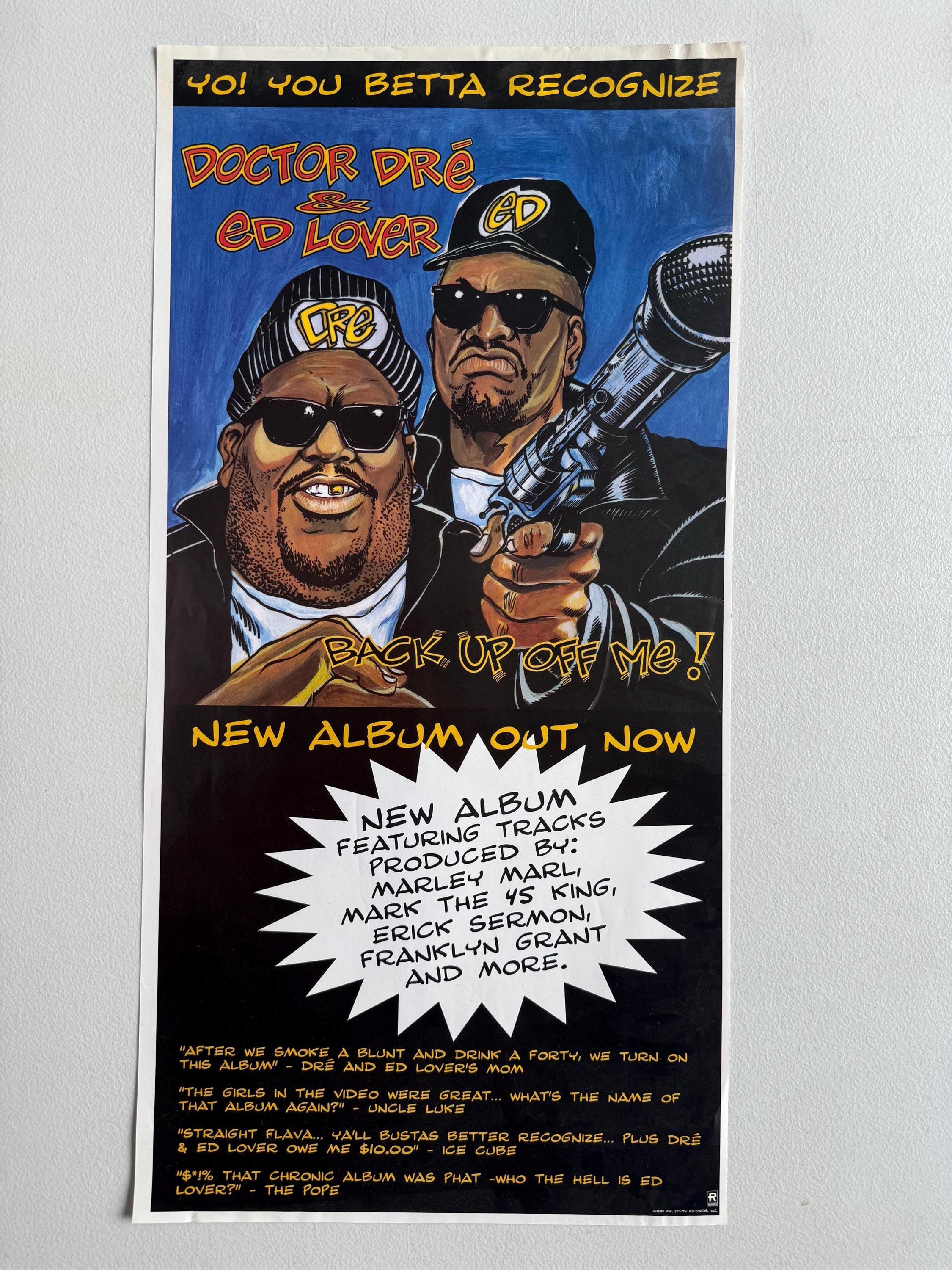 【激レア】90's Dr. Dre ヴィンテージ ポスター ラップ ヒップホップ ドクター・ドレーとエド・ラヴァーの「Back Up Off Me」ヴィンテージ