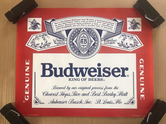 Vintage Original 1980s 1987 Budweiser Logo Bar Sign Pinup