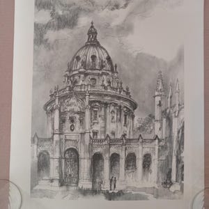 Póster de Oxford de la cámara Radcliffe original de la década de 1970, dibujo arquitectónico a lápiz de W.J. Markell