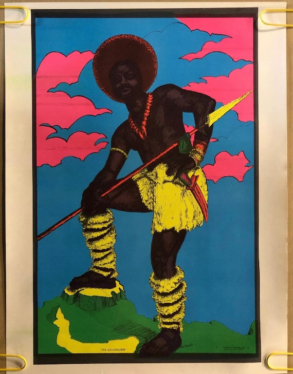 The Adventurer Vintage Blacklight Poster Original 1970s Pinup Afro