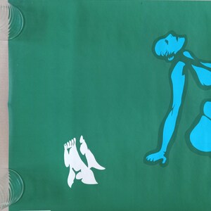 Póster vintage original de surrealismo minimalista abstracto de 1970, arte de pared retro verde y azul